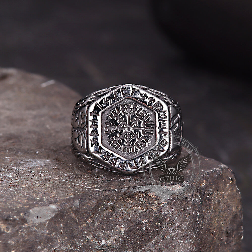 Vintage Tree of Life Vegvisir Rune Stainless Steel Viking Ring