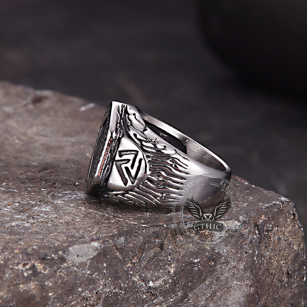 Vintage Tree of Life Vegvisir Rune Stainless Steel Viking Ring