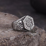 Vintage Tree of Life Vegvisir Rune Stainless Steel Viking Ring