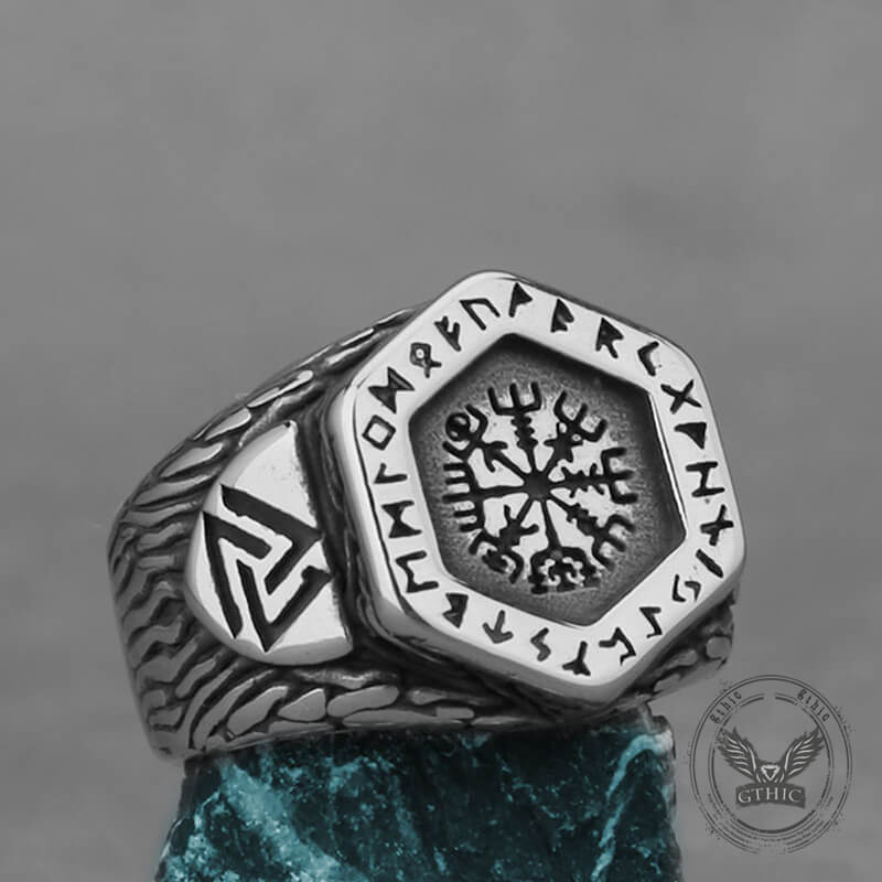 Vintage Tree of Life Vegvisir Rune Stainless Steel Viking Ring | Gthic.com