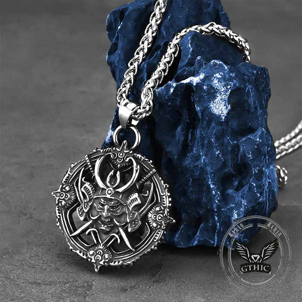 Vintage Turntable Samurai Demon Stainless Steel Pendant | Gthic.com