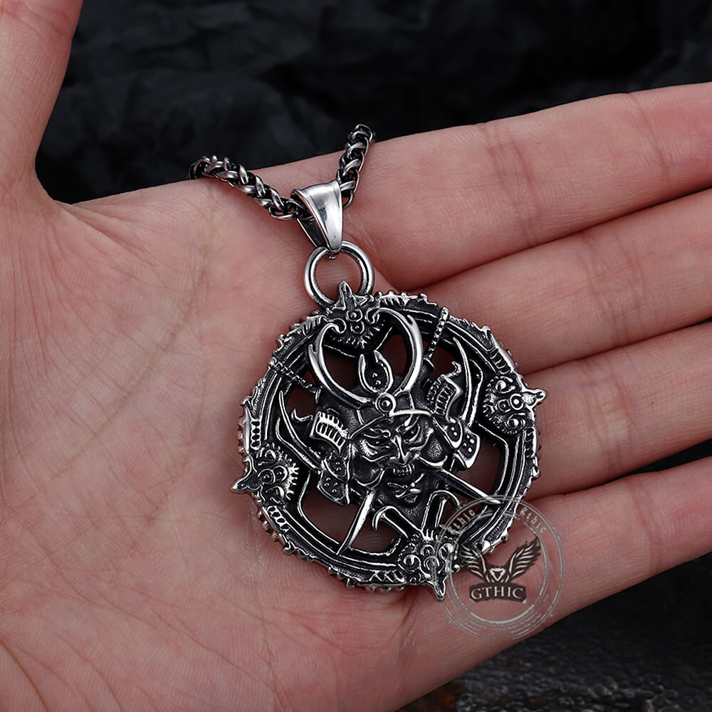 Vintage Turntable Samurai Demon Stainless Steel Pendant | Gthic.com