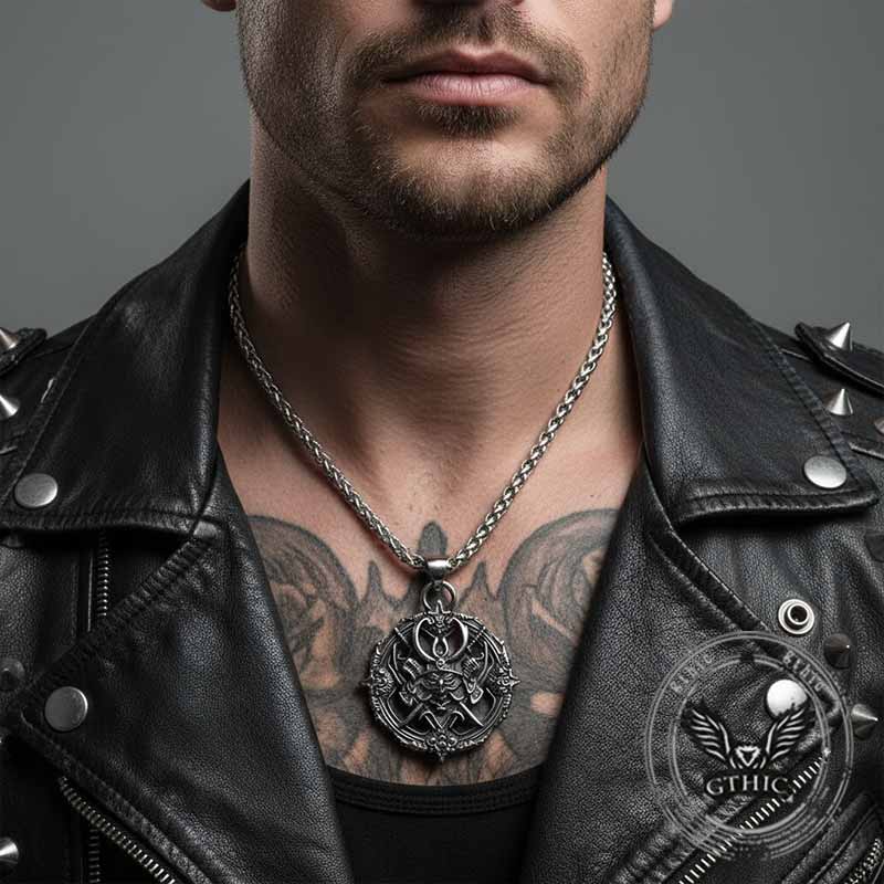 Vintage Turntable Samurai Demon Stainless Steel Pendant | Gthic.com