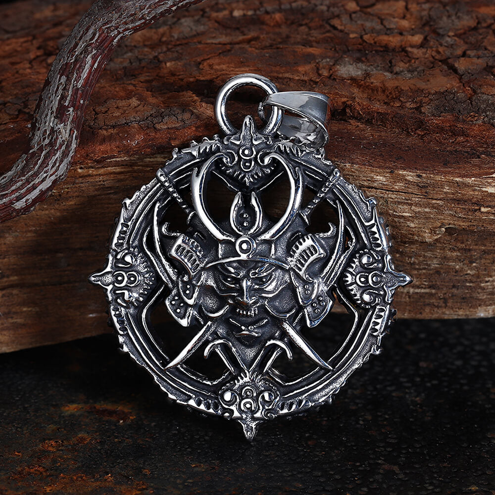 Vintage Turntable Samurai Demon Stainless Steel Pendant | Gthic.com