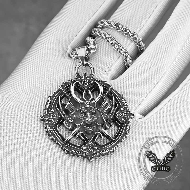 Vintage Turntable Samurai Demon Stainless Steel Pendant | Gthic.com