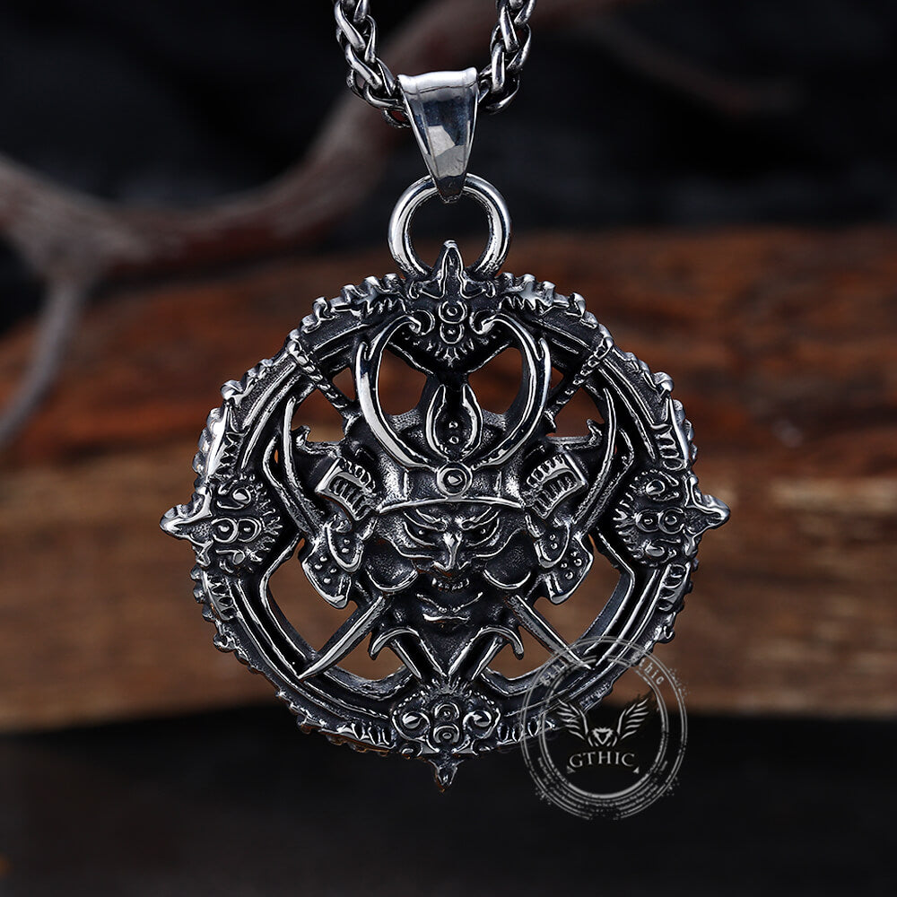 Vintage Turntable Samurai Demon Stainless Steel Pendant | Gthic.com