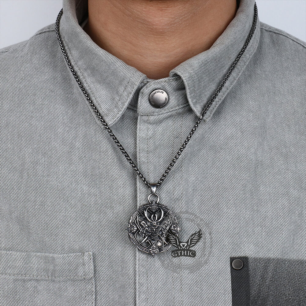 Vintage Turntable Samurai Demon Stainless Steel Pendant | Gthic.com