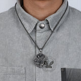 Vintage Turntable Samurai Demon Stainless Steel Pendant | Gthic.com