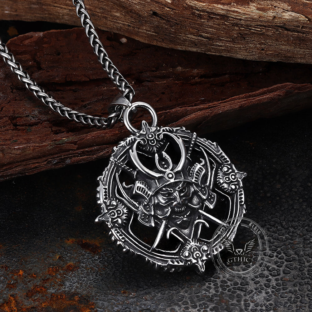 Vintage Turntable Samurai Demon Stainless Steel Pendant | Gthic.com
