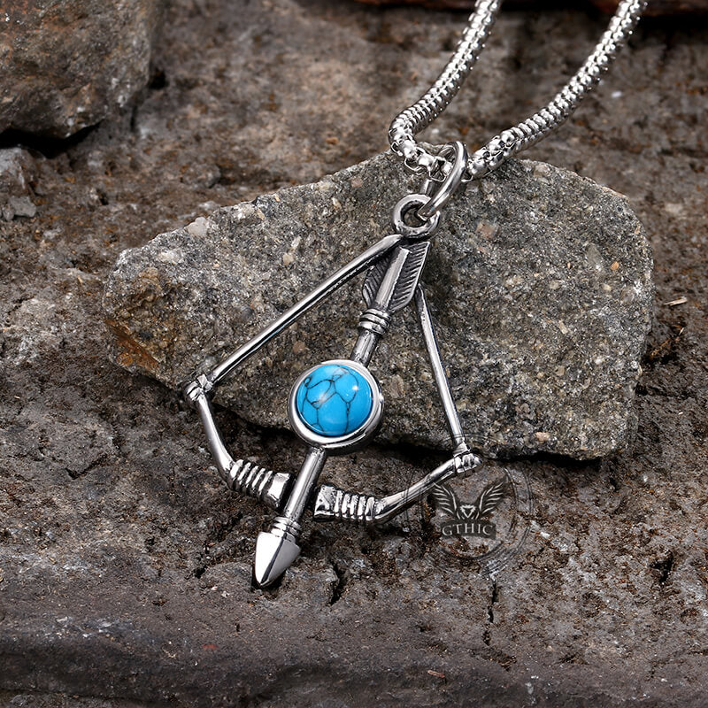 Vintage Turquoise Bow And Arrow Stainless Steel Necklace