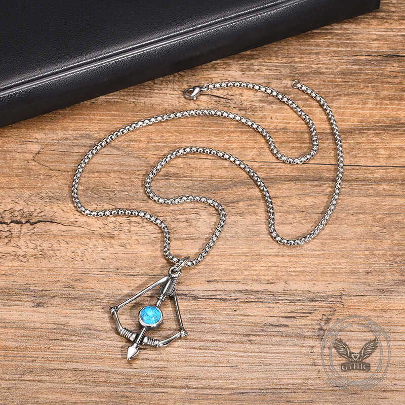 Vintage Turquoise Bow And Arrow Stainless Steel Necklace | Gthic.com