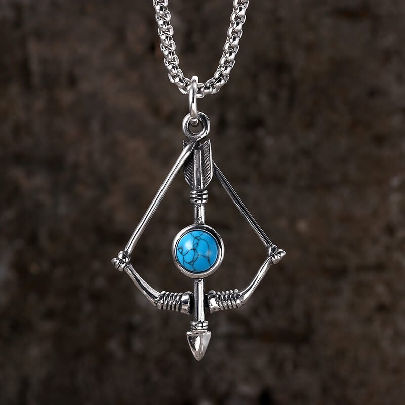 Vintage Turquoise Bow And Arrow Stainless Steel Necklace | Gthic.com