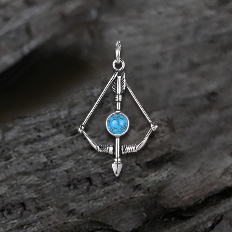 Vintage Turquoise Bow And Arrow Stainless Steel Necklace