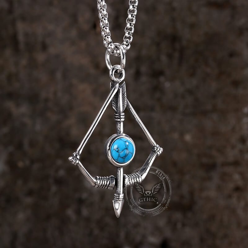 Vintage Turquoise Bow And Arrow Stainless Steel Necklace | Gthic.com