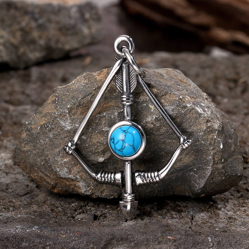 Vintage Turquoise Bow And Arrow Stainless Steel Necklace