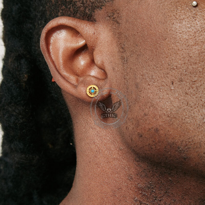 Vintage Turquoise Compass Stainless Steel Earrings