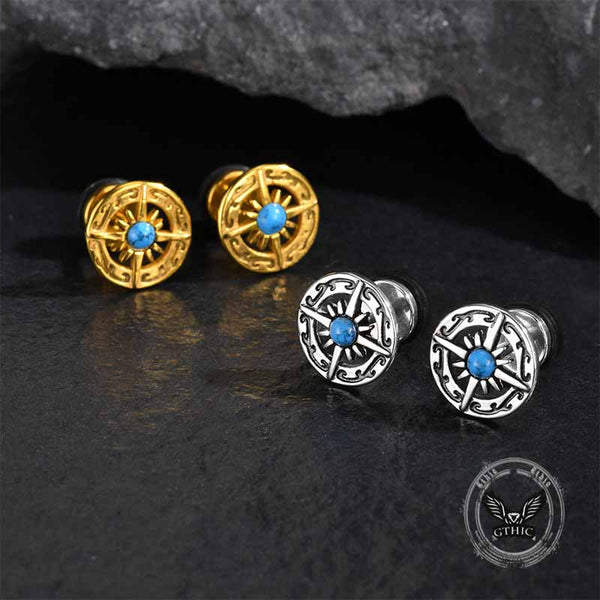 Vintage Turquoise Compass Stainless Steel Earrings 01 | Gthic.com