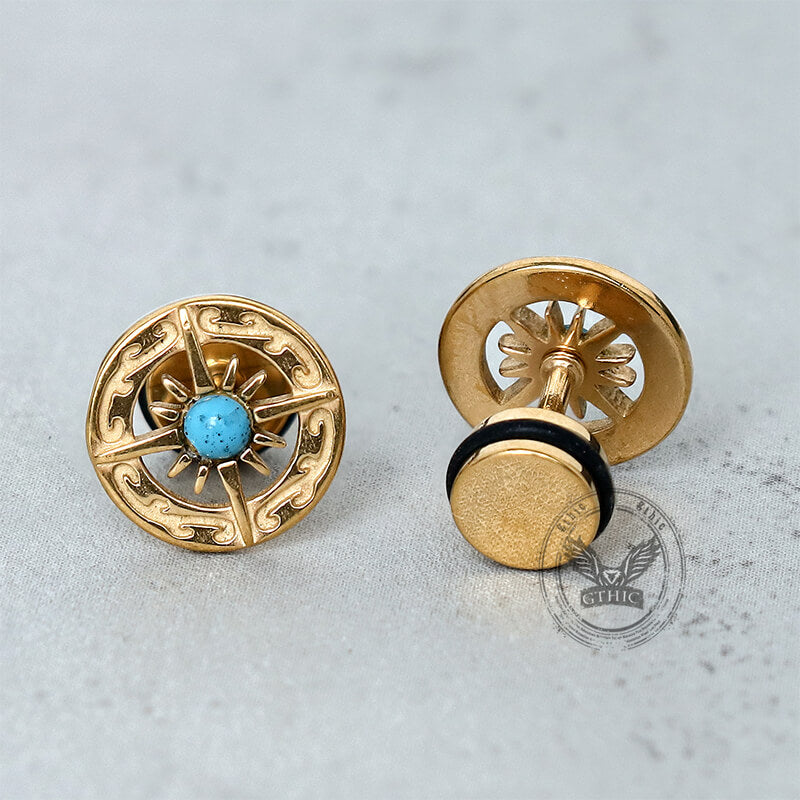 Vintage Turquoise Compass Stainless Steel Earrings