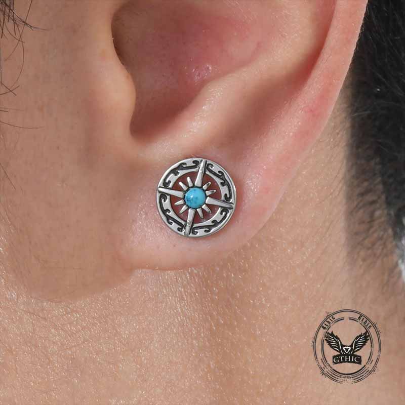 Vintage Turquoise Compass Stainless Steel Earrings 02 | Gthic.com