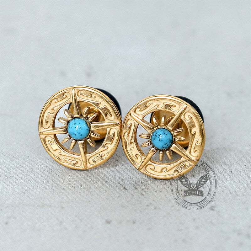 Vintage Turquoise Compass Stainless Steel Earrings