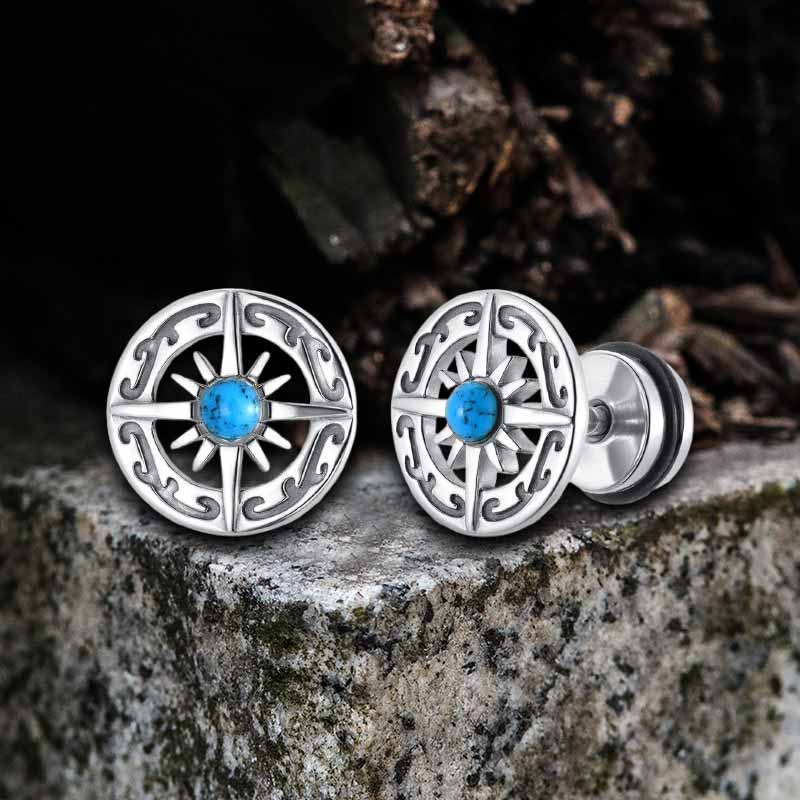 Vintage Turquoise Compass Stainless Steel Earrings 03 | Gthic.com