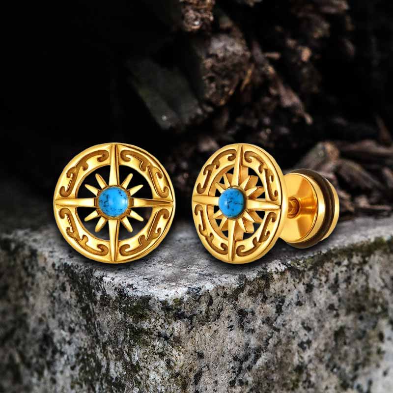 Vintage Turquoise Compass Stainless Steel Earrings