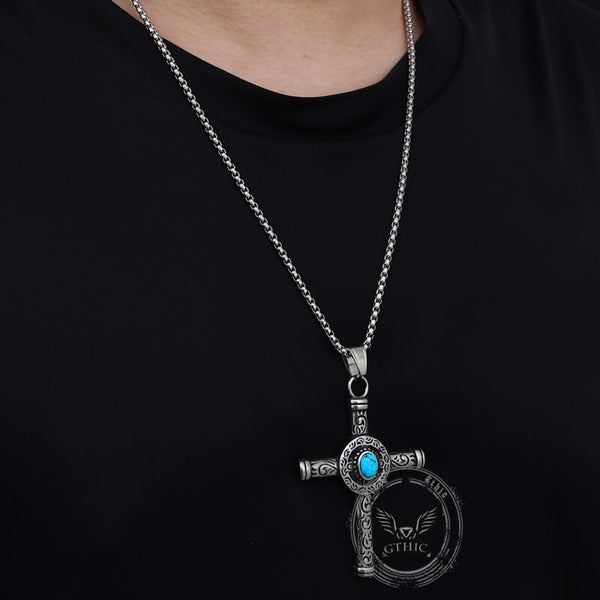 Vintage Turquoise Cross Stainless Steel Pendant | Gthic.com