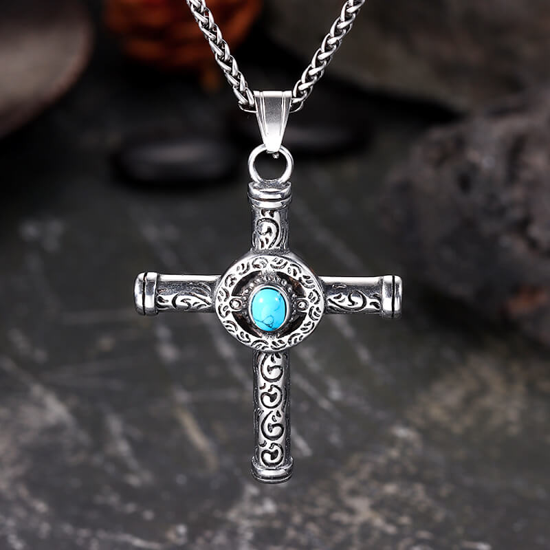 Vintage Turquoise Cross Stainless Steel Pendant | Gthic.com