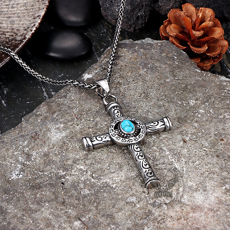 Vintage Turquoise Cross Stainless Steel Pendant | Gthic.com