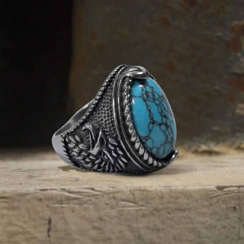 Vintage Turquoise Eagle Pattern Stainless Steel Ring
