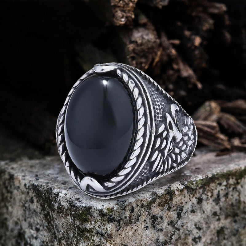 Vintage Turquoise Eagle Pattern Stainless Steel Ring 03 | Gthic.com