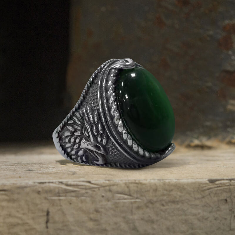Vintage Turquoise Eagle Pattern Stainless Steel Ring