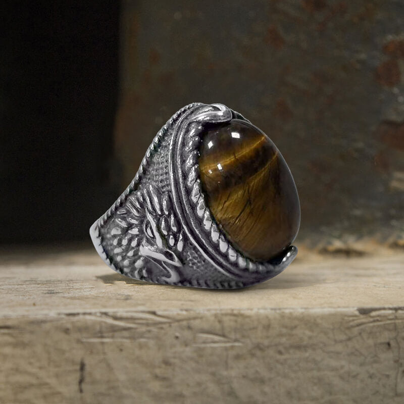 Vintage Turquoise Eagle Pattern Stainless Steel Ring