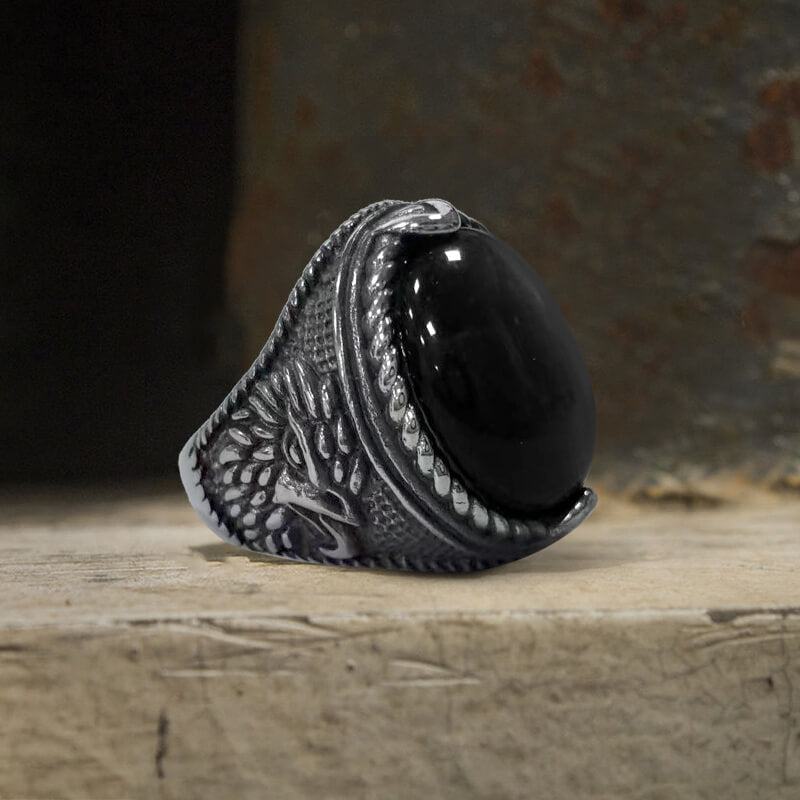 Vintage Turquoise Eagle Pattern Stainless Steel Ring