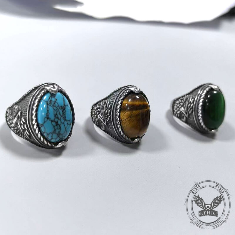 Vintage Turquoise Eagle Pattern Stainless Steel Ring
