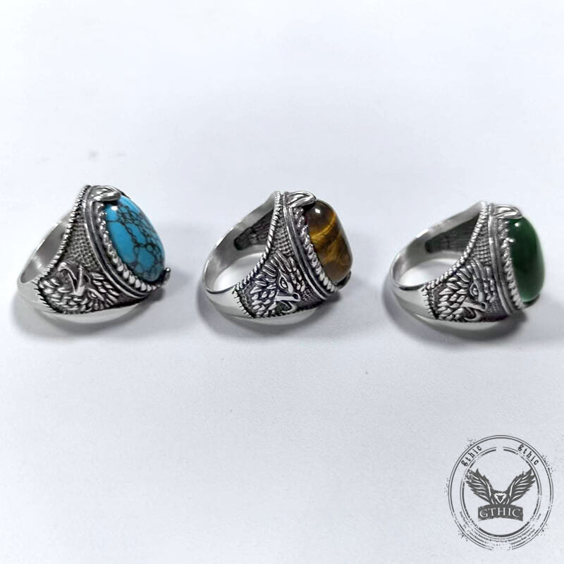 Vintage Turquoise Eagle Pattern Stainless Steel Ring