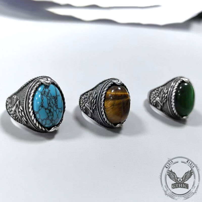 Vintage Turquoise Eagle Pattern Stainless Steel Ring
