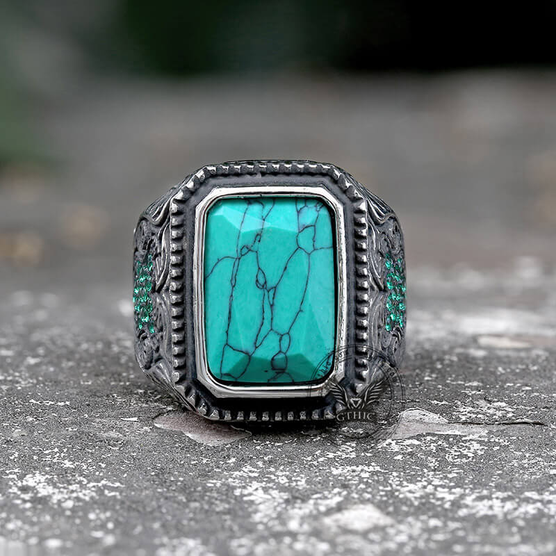 Vintage Turquoise Inlaid Stainless Steel Ring | Gthic.com