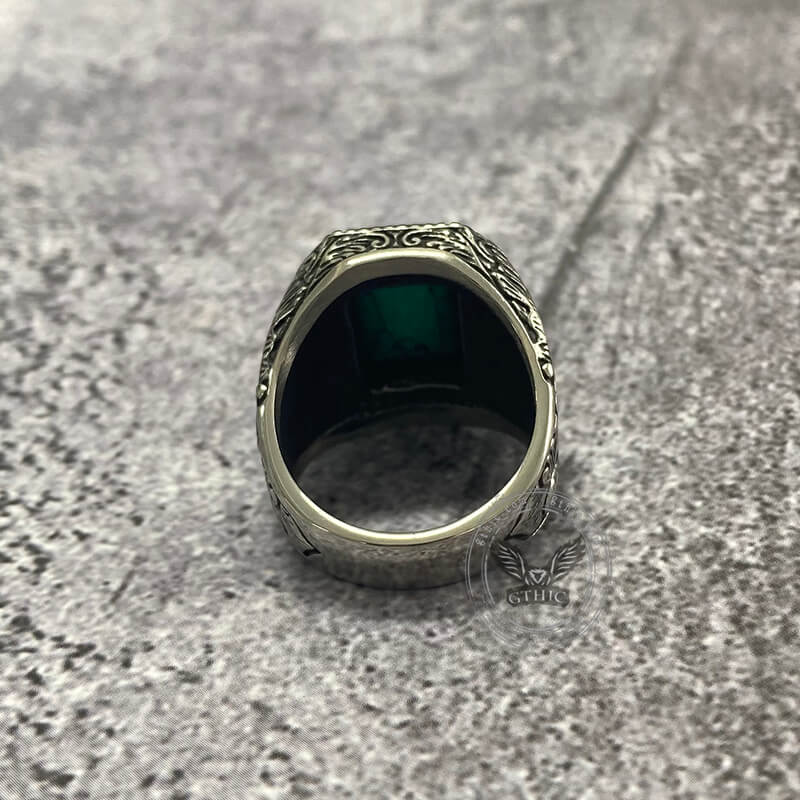 Vintage Turquoise Inlaid Stainless Steel Ring