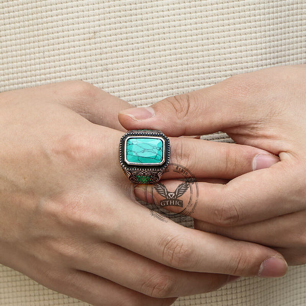 Vintage Turquoise Inlaid Stainless Steel Ring