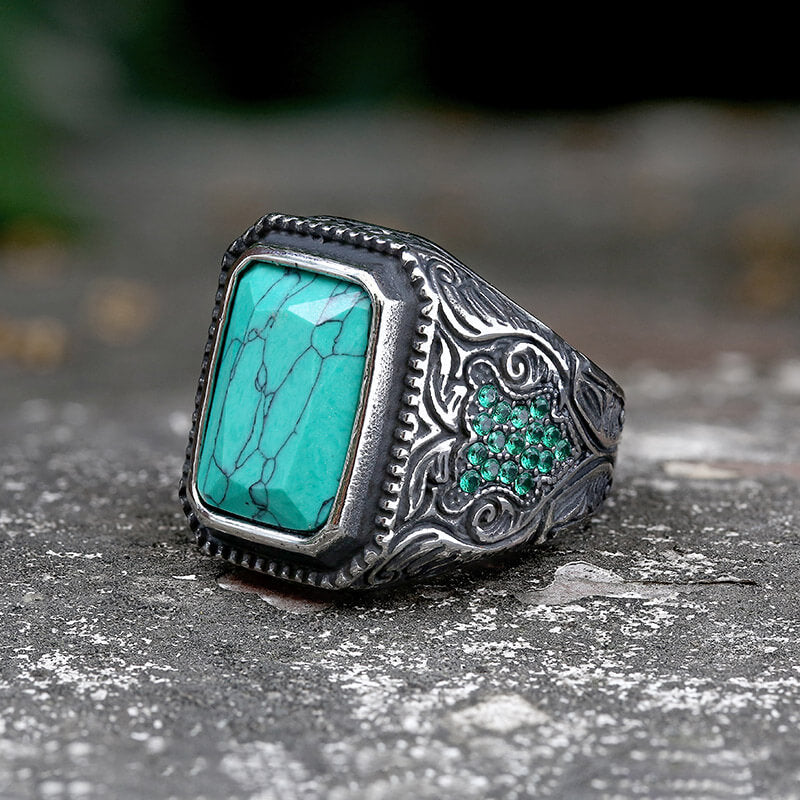 Vintage Turquoise Inlaid Stainless Steel Ring | Gthic.com