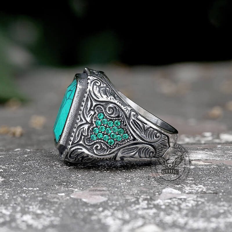 Vintage Turquoise Inlaid Stainless Steel Ring | Gthic.com