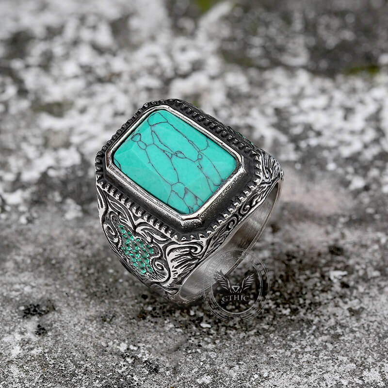 Vintage Turquoise Inlaid Stainless Steel Ring | Gthic.com