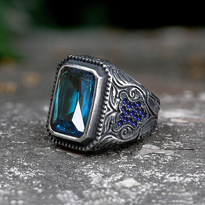 Lii Ji Real 925 sterling silver Turquoise Ruby Sapphire Ring Vintage  Natural Stone Fashion Personality Geometry Adjustable Ring - AliExpress