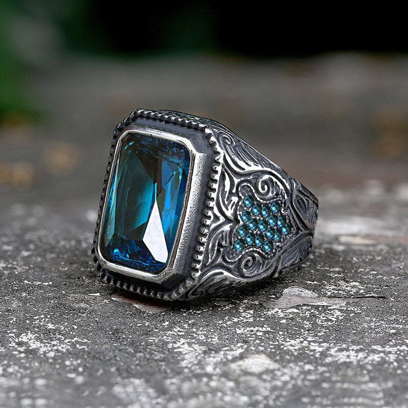 Vintage Turquoise Inlaid Stainless Steel Ring | Gthic.com