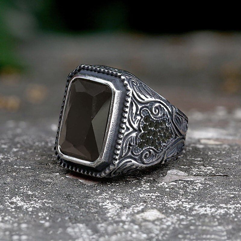 Vintage Turquoise Inlaid Stainless Steel Ring | Gthic.com