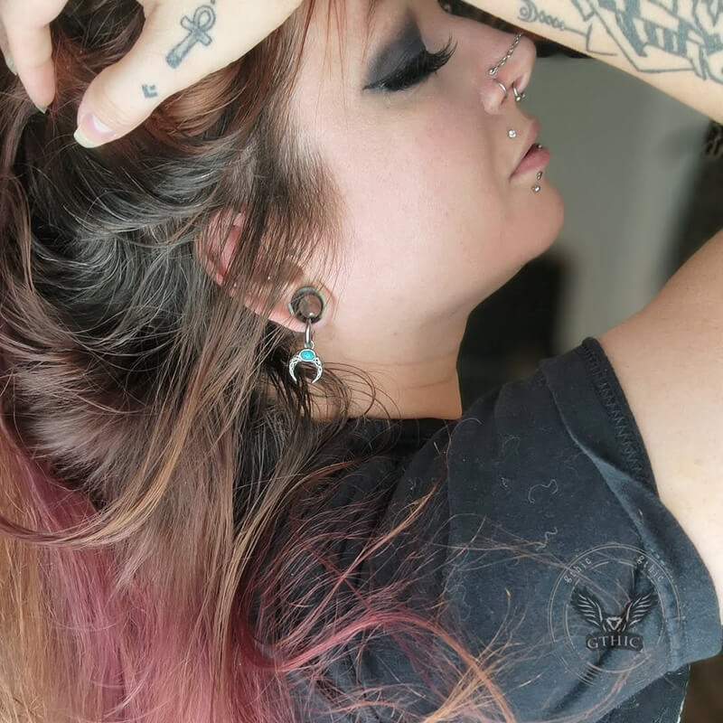 Vintage Turquoise Moon Stainless Steel Hoop Earrings