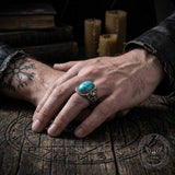 Vintage Turquoise Skull Stainless Steel Biker Ring | Gthic.com