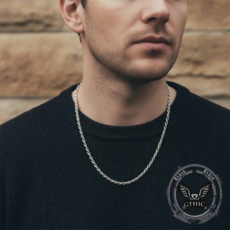 Vintage Twisted Cord Braided Sterling Silver Necklace | Gthic.com