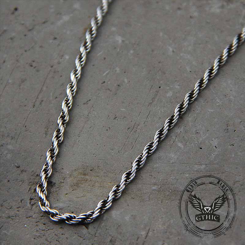 Vintage Twisted Cord Braided Sterling Silver Necklace